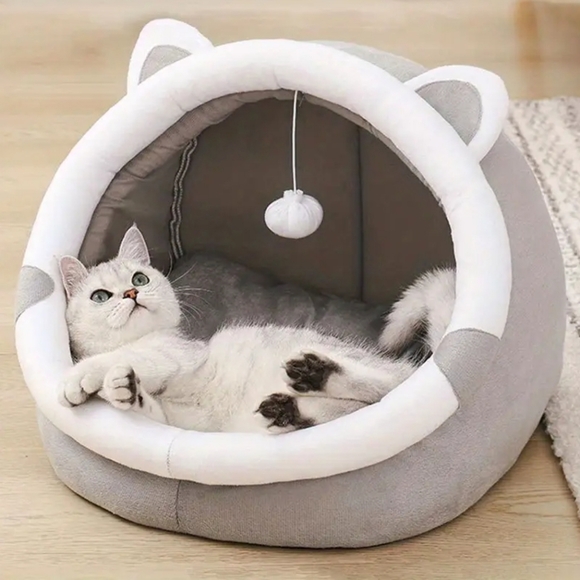 Pet Bed Cat Cave, Dog House with Ball Toy Winter Pet Igloo, Animal House‎ Large - Picture 1 of 13
